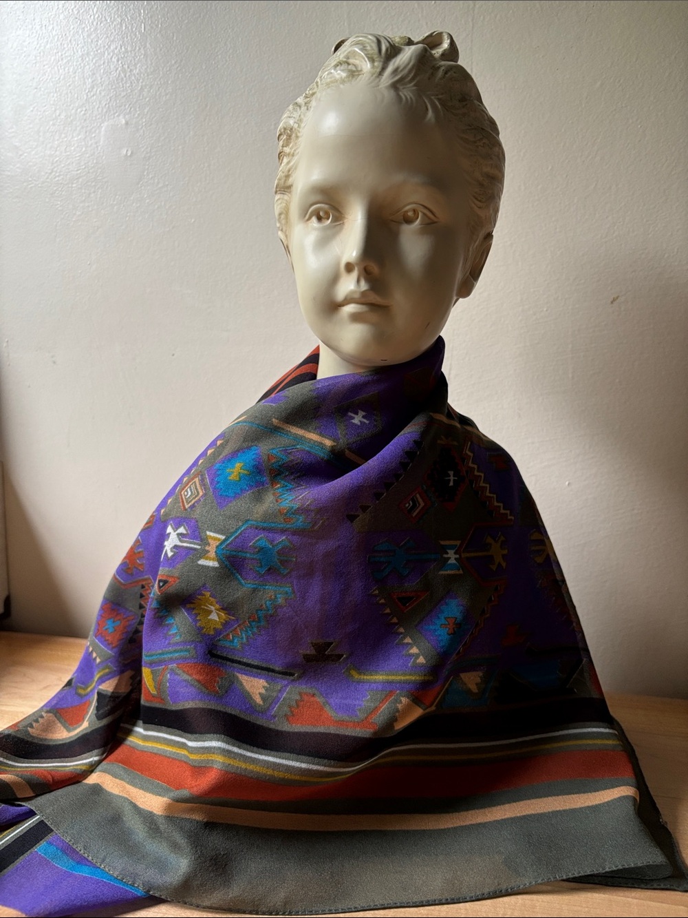 Aztec Style Multicolored Chiffon Scarf 33”‎ square